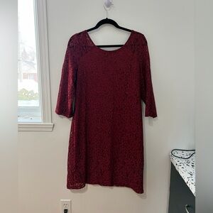 Reitmans Deep Red Lace Long Sleeve Dress